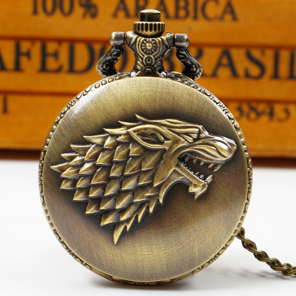 Creative Wolf Head Three-Dimensional Carved Pocket Watch Fob