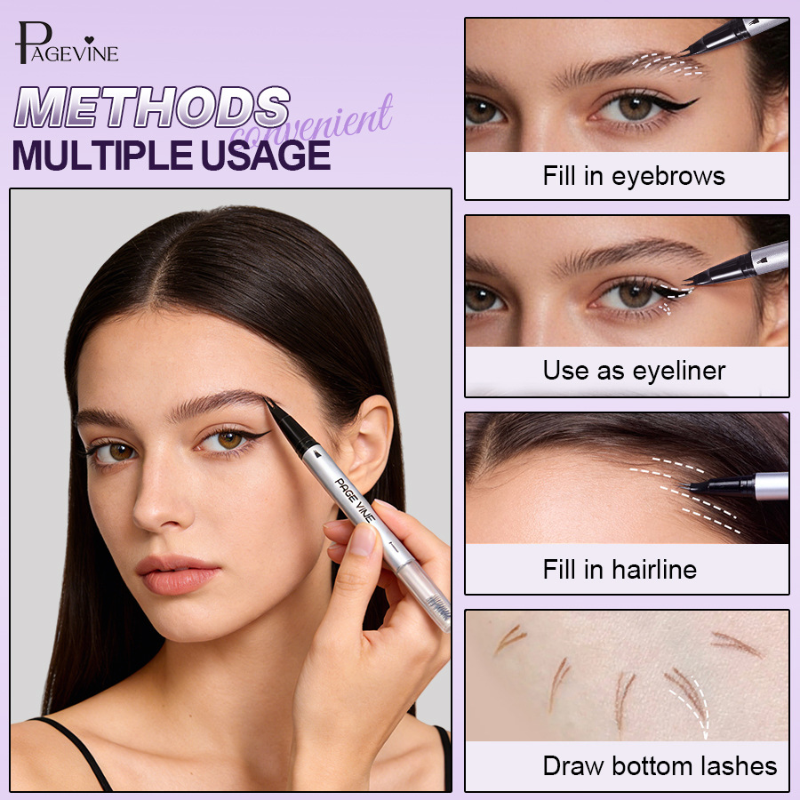 PAGE VINE maquillaje impermeable a prueba de sudor, lápiz de cejas duradero de alta calidad, cepillo de cera de cejas, comercio exterior image 4