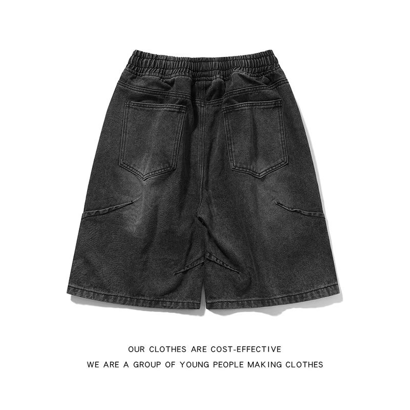 Blue Denim Shorts Men's and Women's Summer New Retro Trendy Brand Five-point Pants Loose Straight Tube Old Drawstring Pants