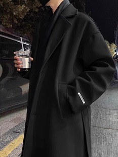 Mid-Length Woolen Outwear for Boys in Autumn and Winter New British Style Handsome Woolen Outwear High-End Over-The-Knee Windbreaker