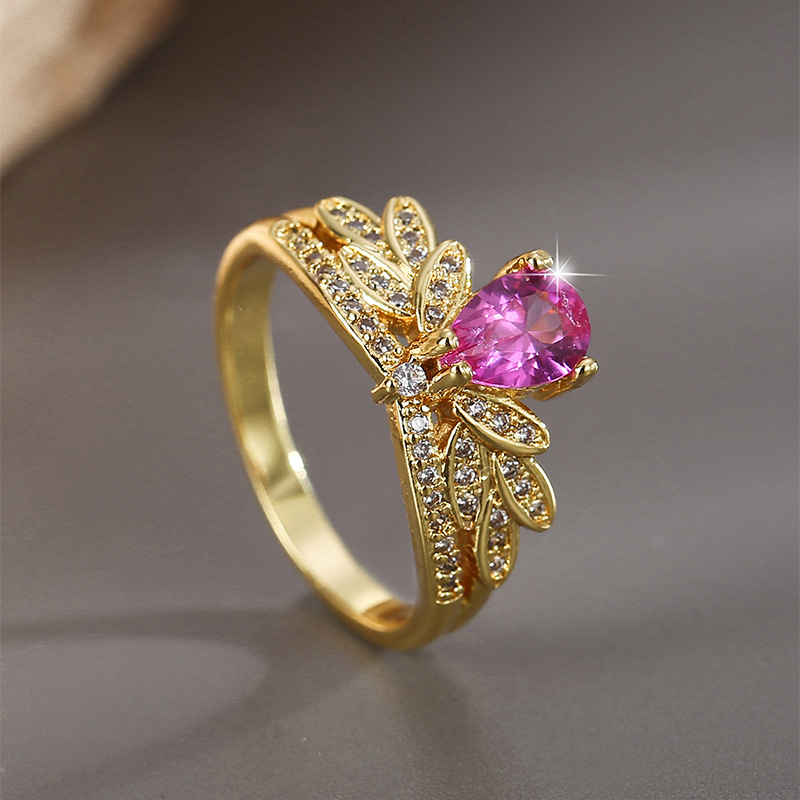 1 Piece Quantity Lady Water Droplets Copper Plating Inlay Zircon Rings
