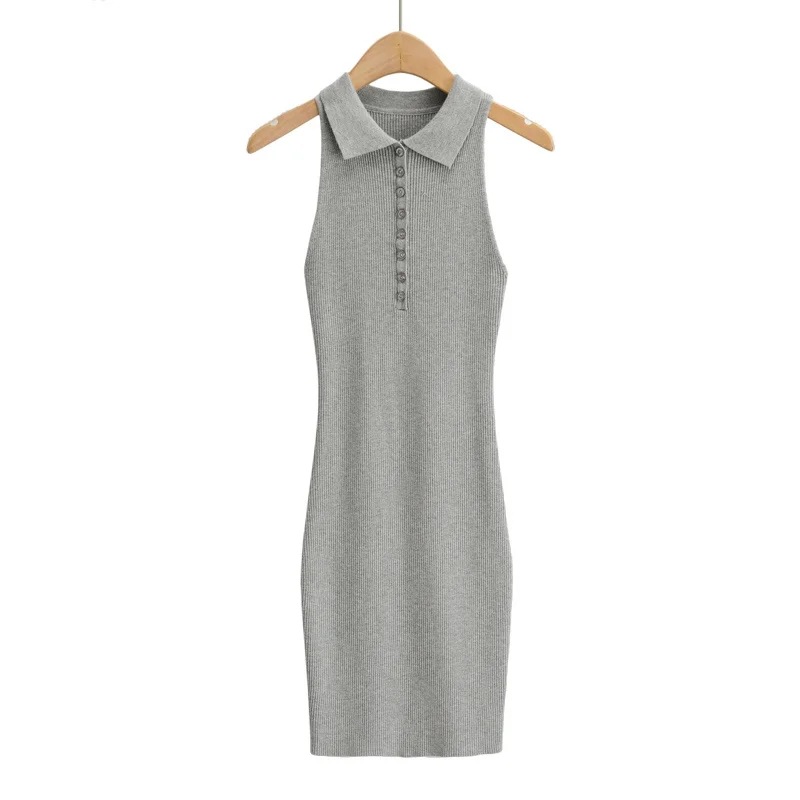 Slim polo collar tight knit dress NSAC34404
