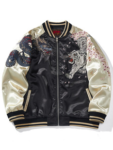Freeze | Chinese style national trend heavy industry embroidered blue dragon and white tiger jacket men's fashion casual coiled dragon baseball jacket