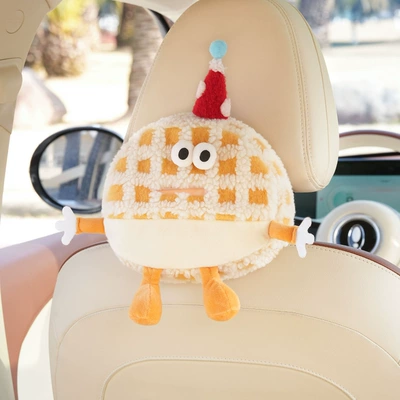 the Back of the Car Seat, Car tissue box/set - small-monster-round-plaid-tissue-box-orange