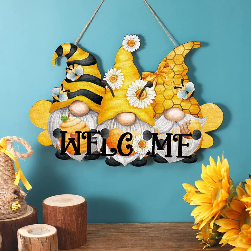 Wooden Door Hook Wooden Dwarf Logo Farmhouse Wall Porch Art Summer Front Door Garland Hanging Bedroom