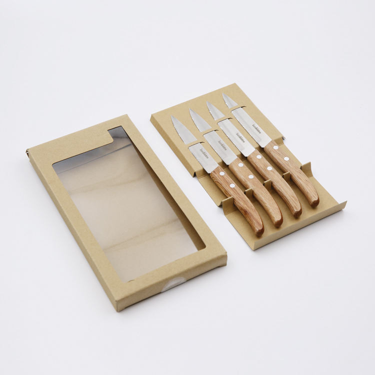 Steak Knife 4-piece Stainless Steel Hot Sale 4.5inch Wooden Handle Sustainable Yellow Handle Steak Knife Display Box