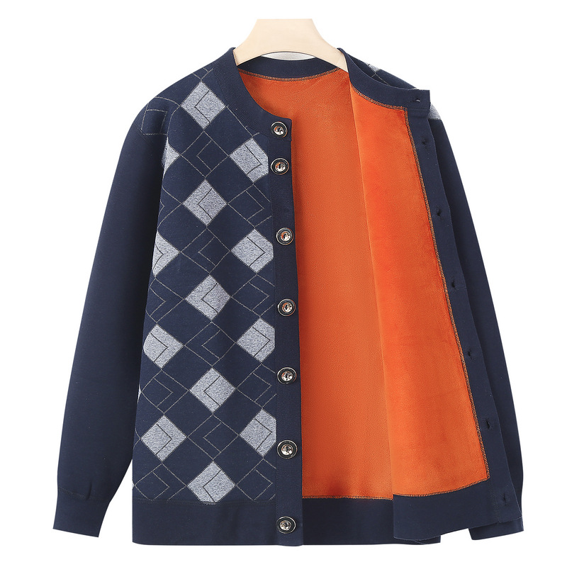 爸爸秋冬外套加绒加厚中老年冬装开衫针织衫老人休闲衣服爷爷毛衣