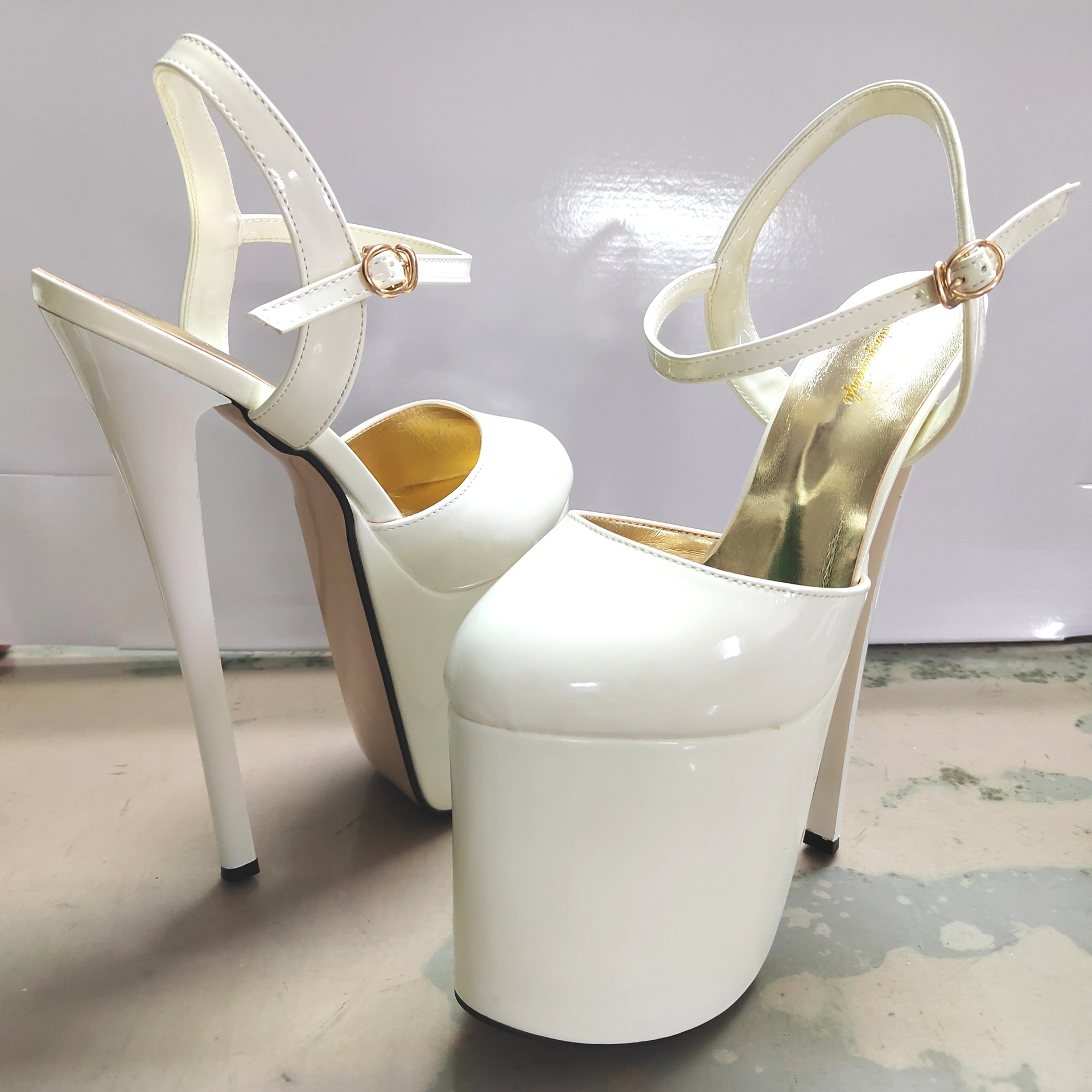 Giày sandal cao gót nữ mũi trắng gót siêu cao 22 cm đế dày — màu đen chi tiết 3