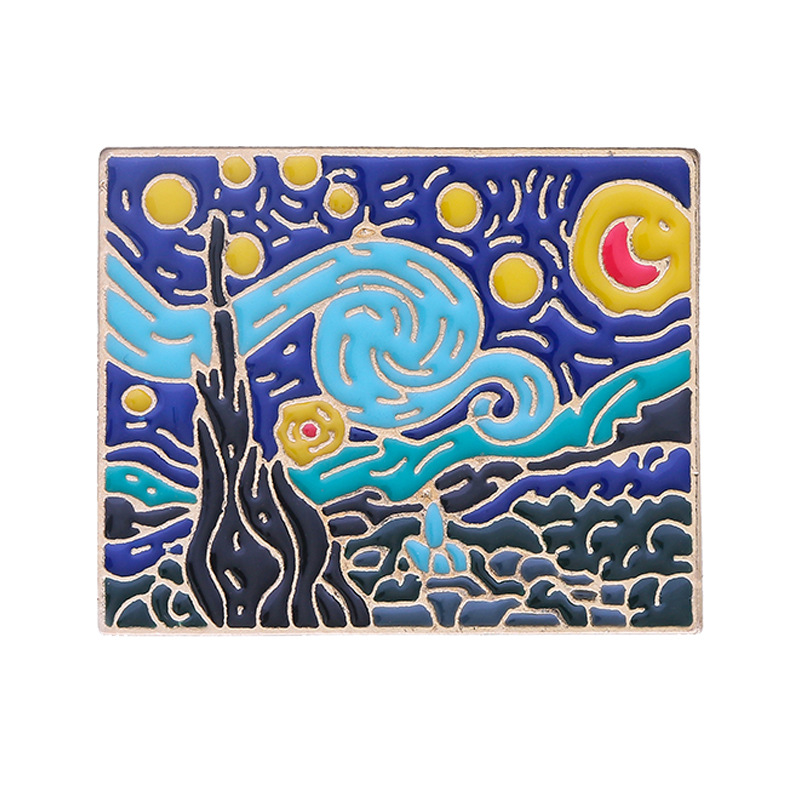 Van Gogh Starry Night Abstract Brooch Alloy Oil Painting Badge_voghion.com