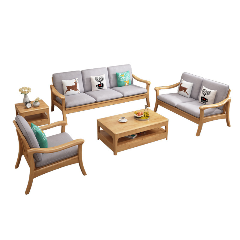 Sofá de madera maciza combinación de invierno y verano de doble uso pequeño apartamento B & B muebles de sala de estar de tres asientos Esquina de madera sofá Nórdico