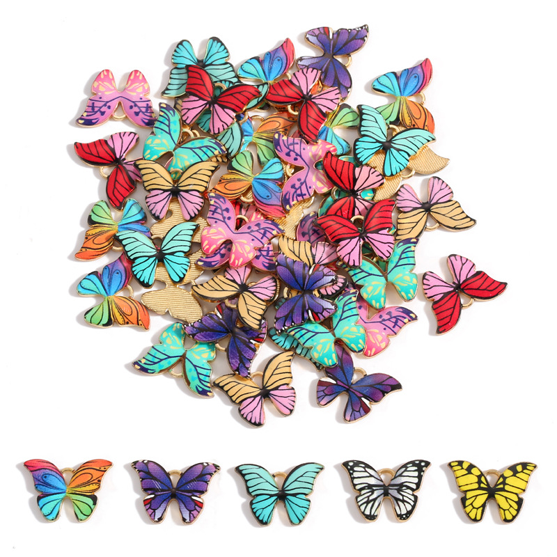 Venta caliente transfronteriza accesorios de joyería de moda europea y americana accesorios de mariposa de color accesorios de joyería de aceite de goteo de aleación 21*15mm