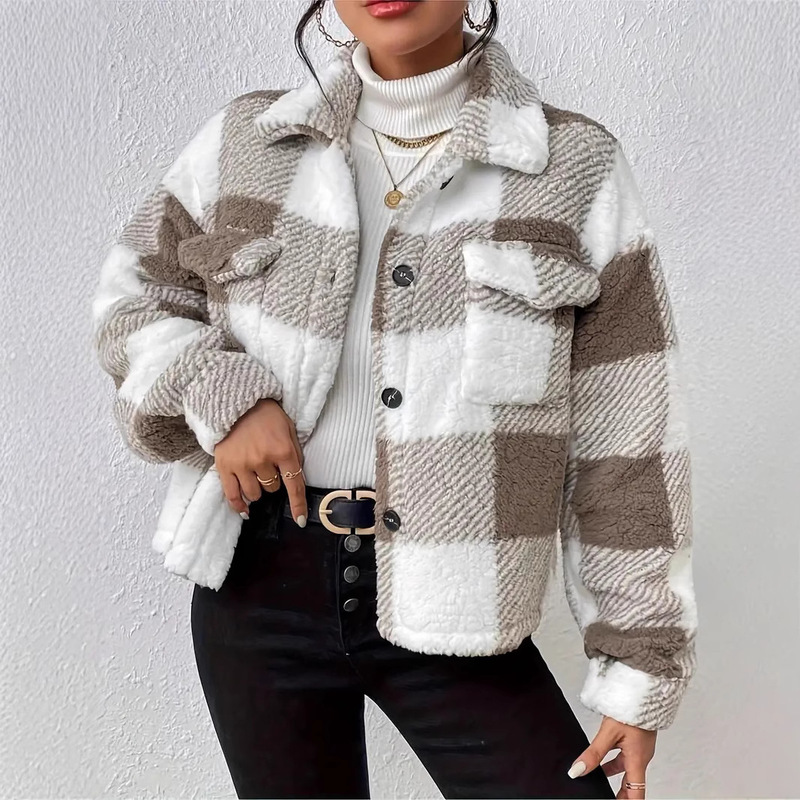 2025 Winter Plaid Woolen Women's Jacket Teddy Bear Jacket Women's Elegant Style Imitation Fur Jacket 2025 Winter Plaid Woolen Women's Jacket Teddy Bear Jacket Women's Elegant Style Imitation Fur Jacket