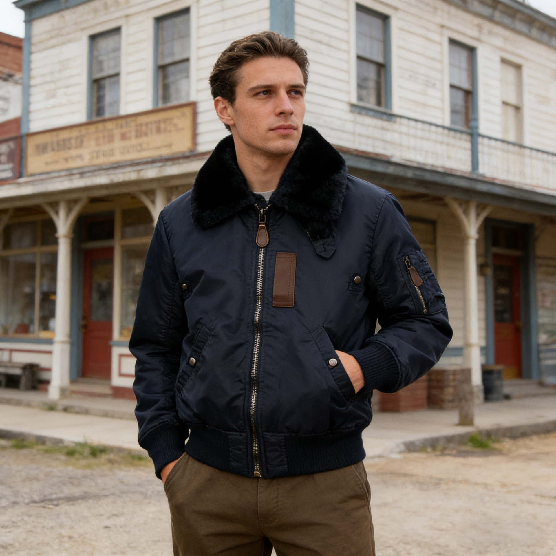 Nueva Fuerza Aérea B-15 chaqueta traje de vuelo Cuello de piel desmontable B-15 chaqueta de vuelo de los hombres y las mujeres de algodón acolchado chaqueta