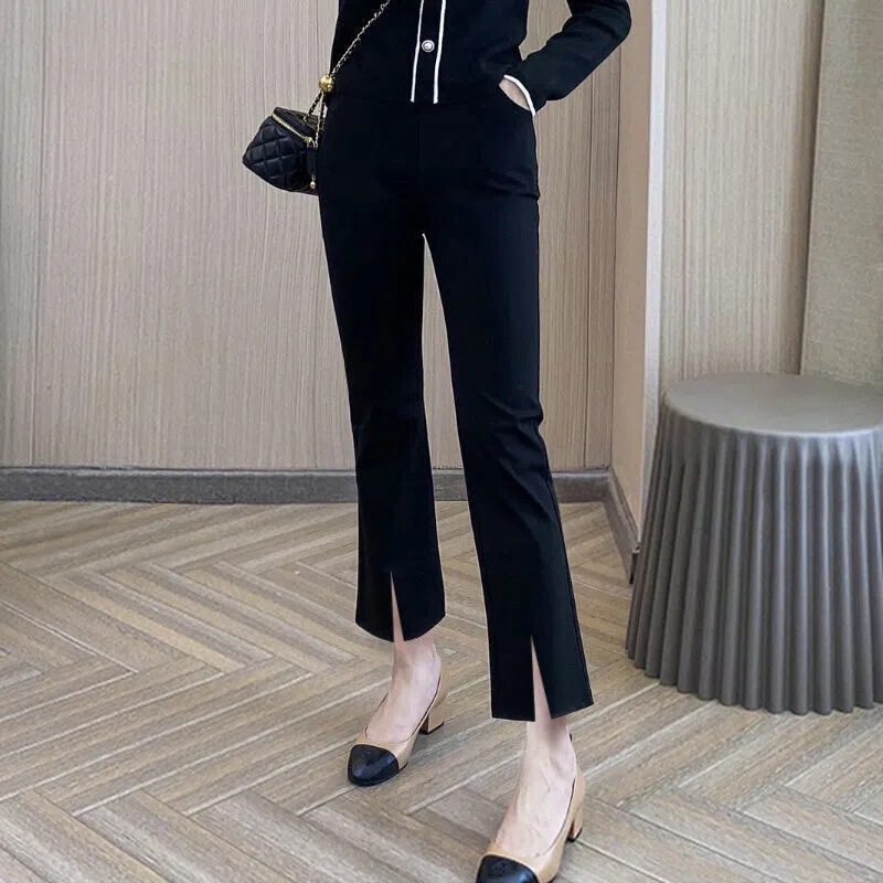Pear-Shaped Figure Slightly Flared Slit Nine-Point Suit Pants for Women Spring and Summer New Style Small and Large Size Long Pants That Cover the Flesh and Look Slimming Look