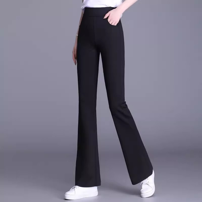 Petite Flared Pants for Women, 2025 Autumn and Winter New Style, Nine-Point Elastic Suit Pants, High-Waisted, Slimming, Fitted Bell-Bottom Pants
