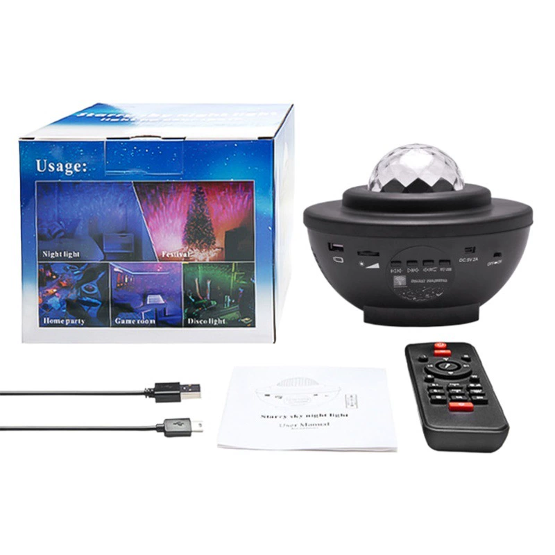 Трансграничная поставка, проекционная лампа звездного неба, USB Bluetooth, музыкальная атмосферная лампа, звездное небо, полноцветный водный узор, светодиодный ночник