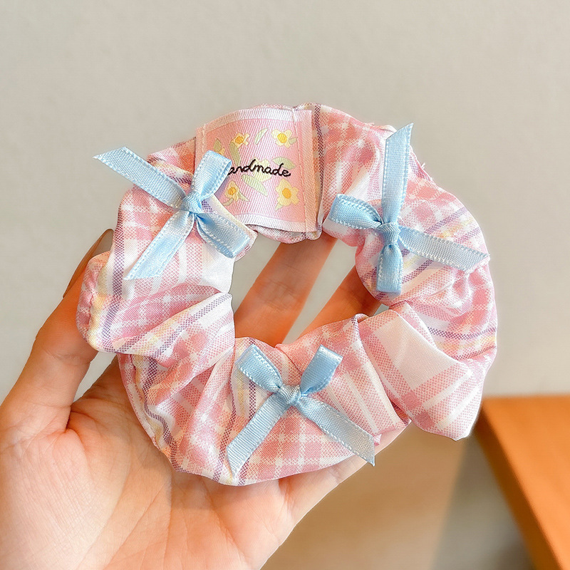 Arco de mariposa encaje intestino anillo de cabello de niña estilo pastoral de alto nivel flor de cabello cuerda de cabello bufandas cuadradas cuerda