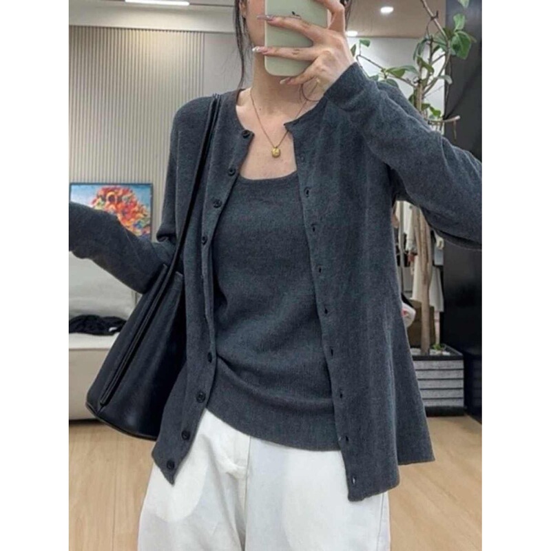 两件套大码春秋新款胖mm设计感时尚修身显瘦穿搭一整套开衫背心|undefined