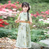 Французский Cheongsam для девочек, новое летнее тонкое детское платье в стиле шинуазри, элегантная юбка в стиле шинуазри для маленьких девочек