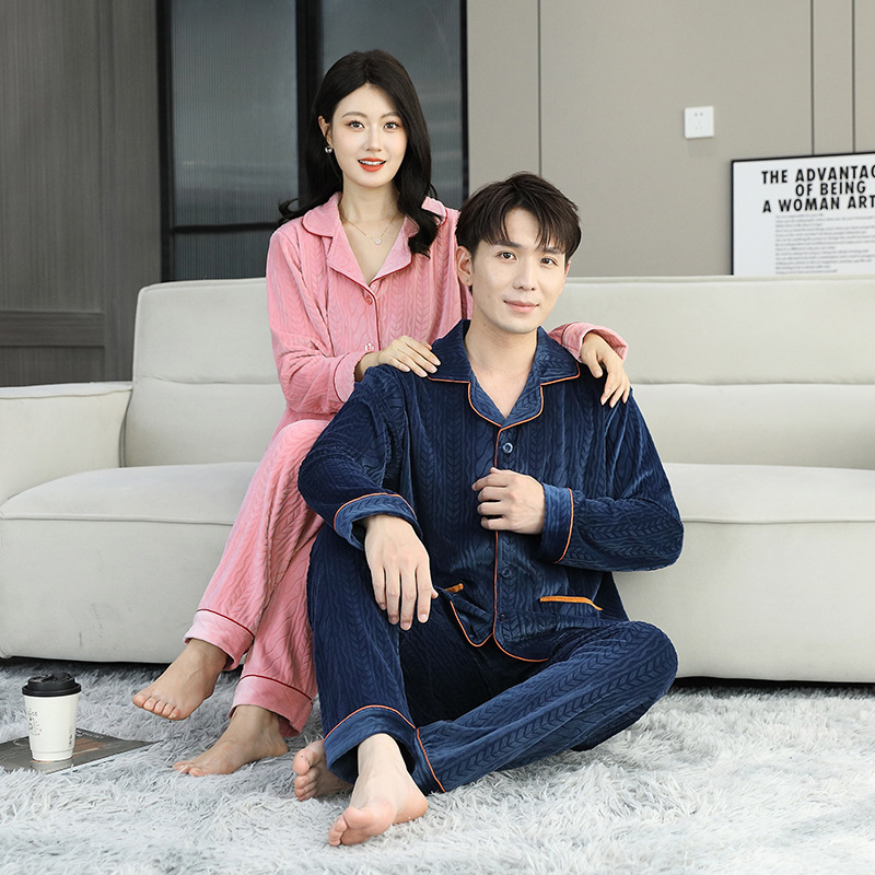 Couple Pajamas Women's Autumn and Winter Island Velvet Pajamas Women's Thickened Warm Outer Wear Home Clothes High-end suit