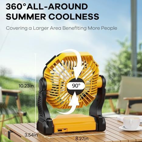 Lámpara Ventilador Portátil para Camping 10400mAh con Farol LED Recargable de 3 Velocidades