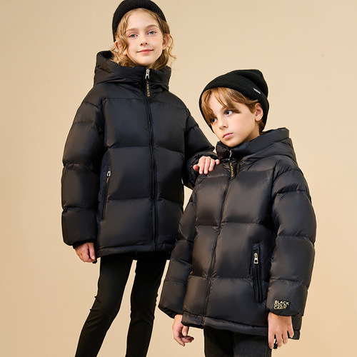  Winter New Children's Clothing Down Jacket Medium and Large Children's White Duck Down Korean Style Thickened Black Gold Bread Jacket Top