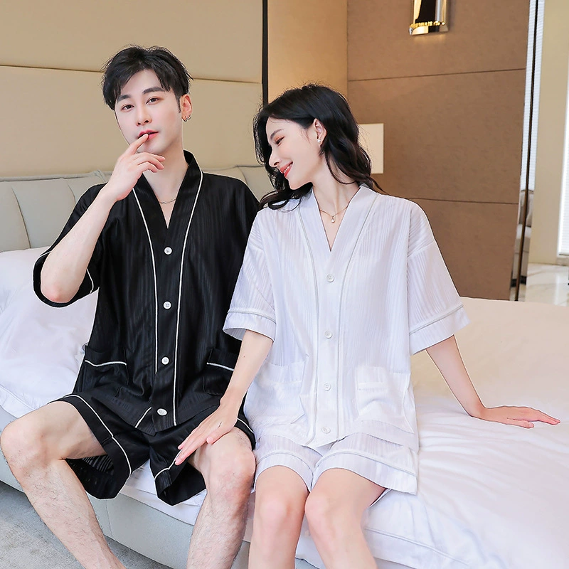 Пижамы женские летние костюмы клетчатые пары одежда для сна мужская домашняя одежда летние женские кардиганы с короткими рукавами шорты ночная рубашка