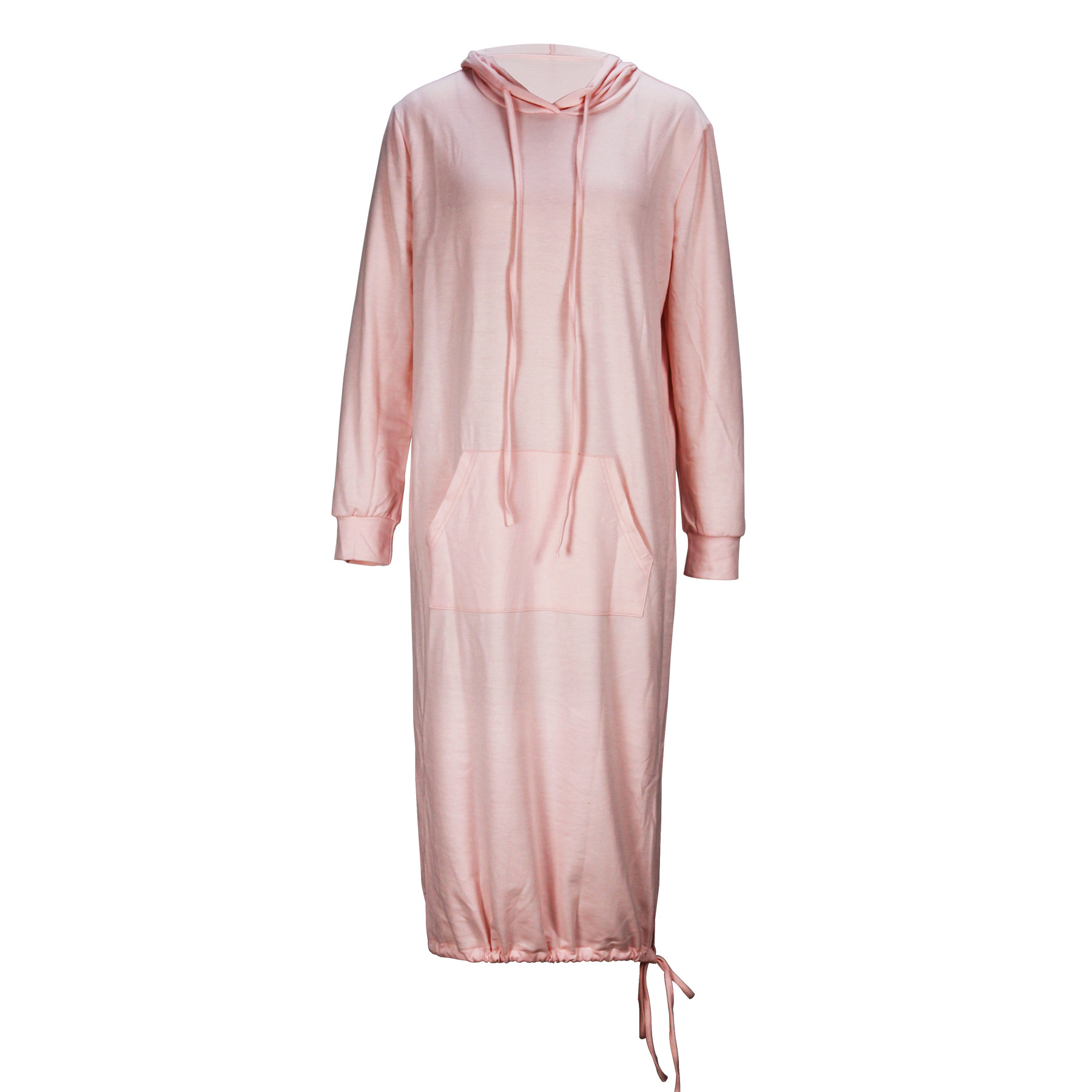 Autumn Winter Long Lace up Hem Dress Hooded Sweater Midi Dress for Women