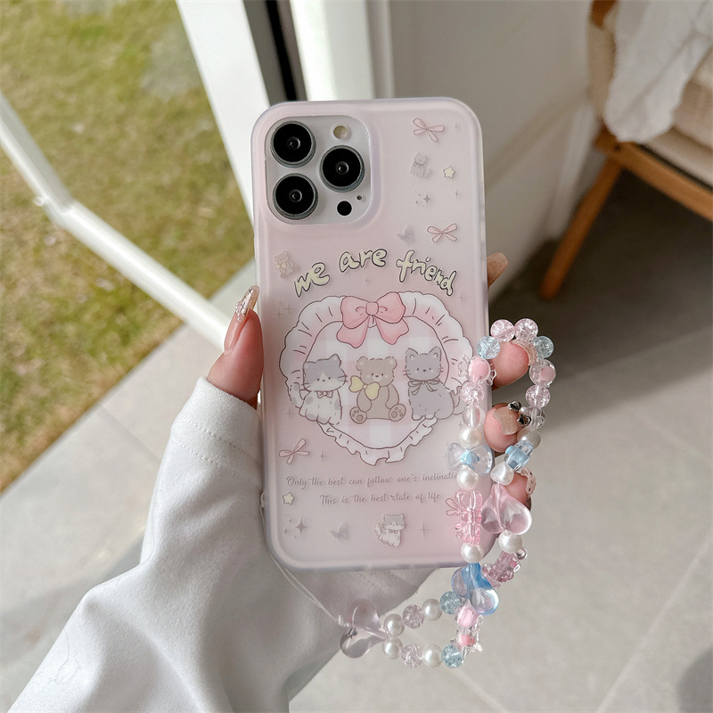 Girl ins Love Bear Cat Adecuado para Apple 16ProMax Funda para teléfono iPhone 13/14 Pulsera 15 Nuevo