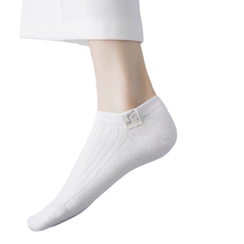 Cotton socks summer boat socks women Japanese cute socks cloth label bear socks solid color simple student white socks wholesale