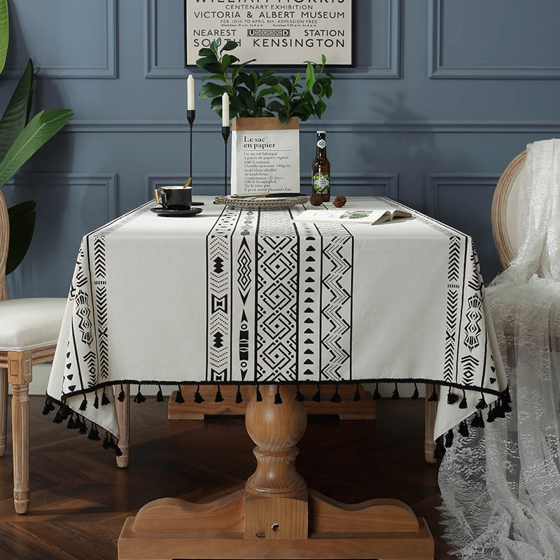 bohemian crown geometric black tassel rectangular table cloth western table coffee table cover clothpicture4