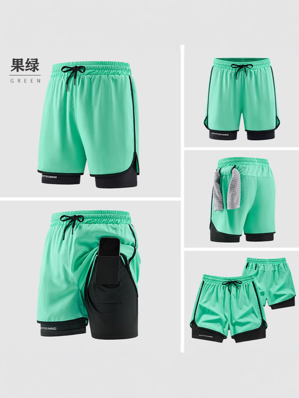 クロスボーダー新作入荷、カップル向けフェイクツーピース七分丈パンツ、スポーツ、ランニング、フィットネス、軽量フィットネス、カジュアル|undefined