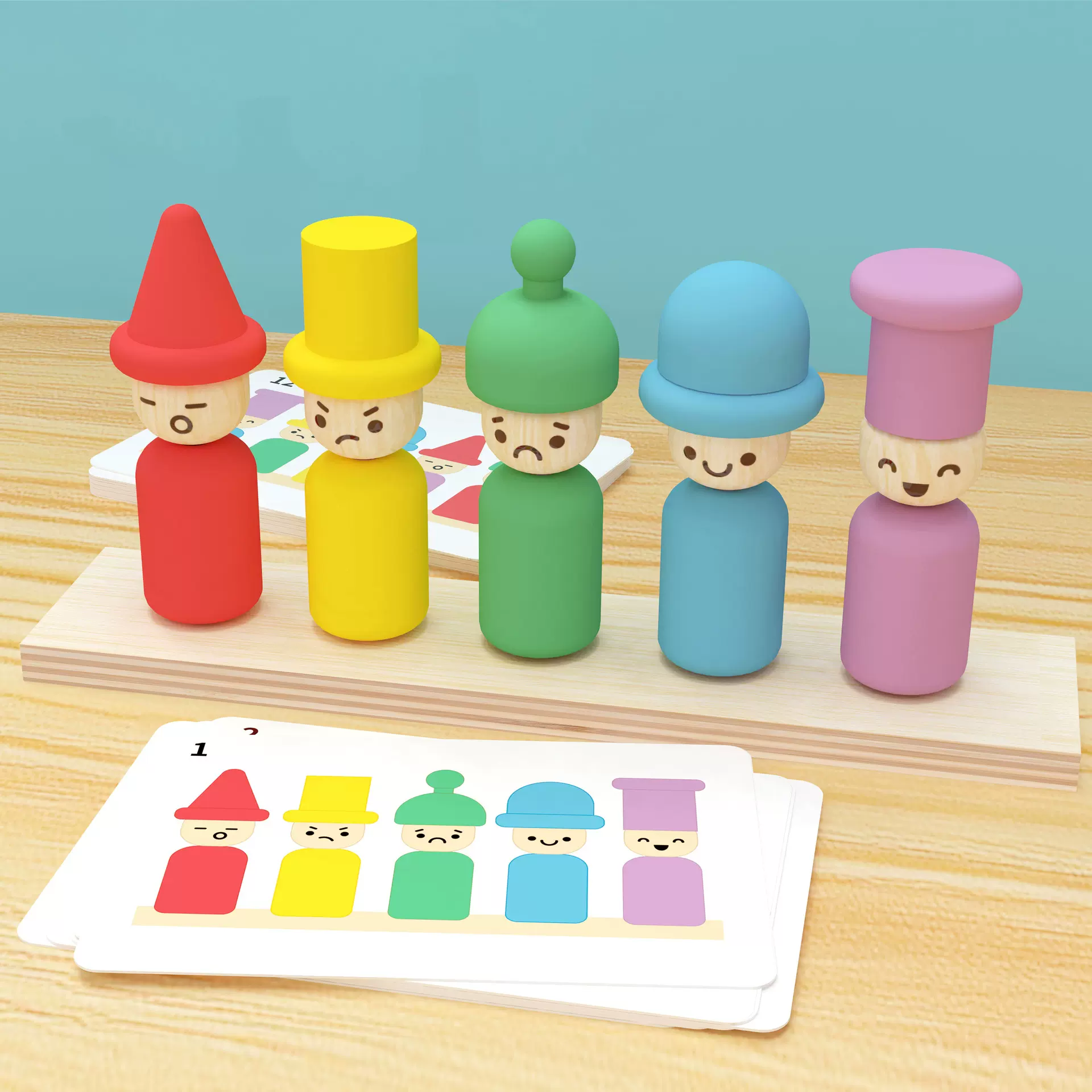 跨境儿童早教蒙氏小人套柱颜色表情叠叠乐手眼协调玩具颜色认知