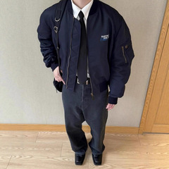 高版本MartineRose海军蓝双面Bomber飞行员夹克男女情侣棉服外套