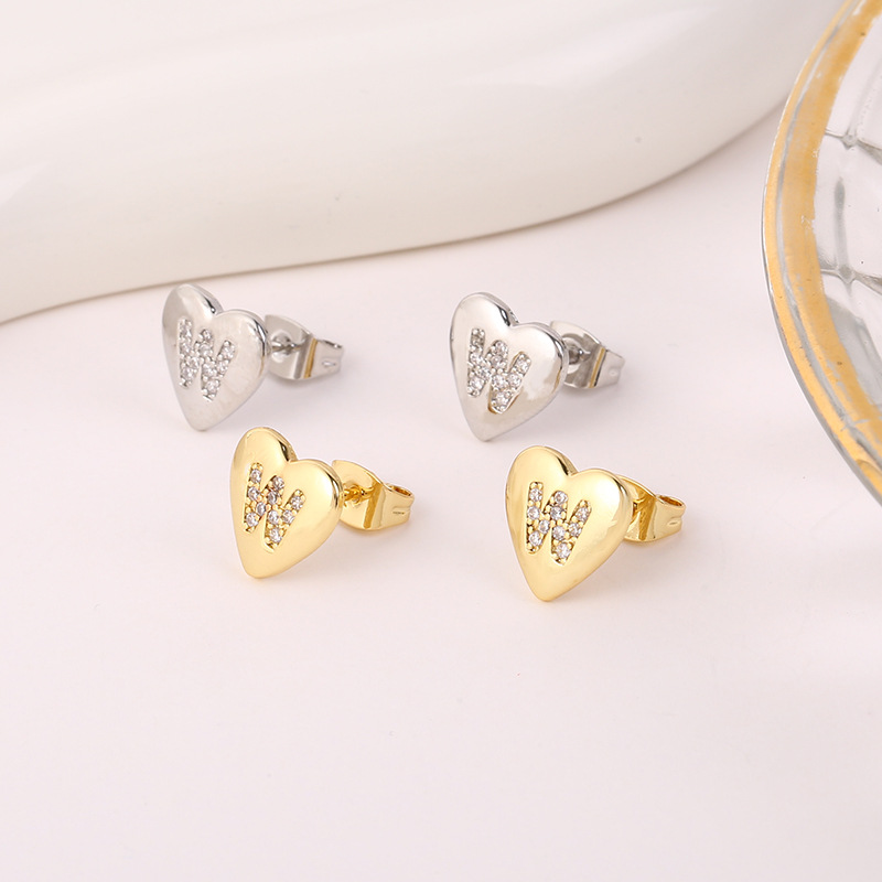5g Weight Copper Ear Needle Material 18K Gold Plated, White Gold Plated Plating Material Rhinestones Inlay Material Ear Studs Classification 1 Pair Quantity Daily Occasion Copper Material Letter, Heart Shape Pattern Women's Gender Inlay Design Simple Style Style 1 Pair Simple Style Letter Heart Shape Inlay Copper Rhinestones 18K Gold Plated White Gold Plated Ear Studs 22