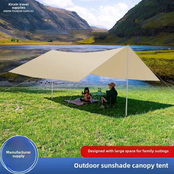 Canopy Tent Camping Sunshade Portable Rainproof Shelter Hexagonal Camping Gear Black Glue Waterproof 20000