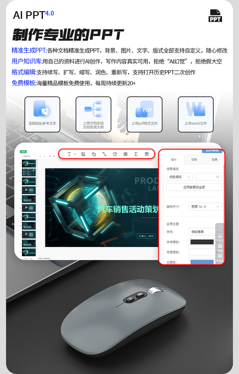 跨境严选2.4g有线蓝牙无线鼠标ai智能笔记本电脑办公人体工学鼠标