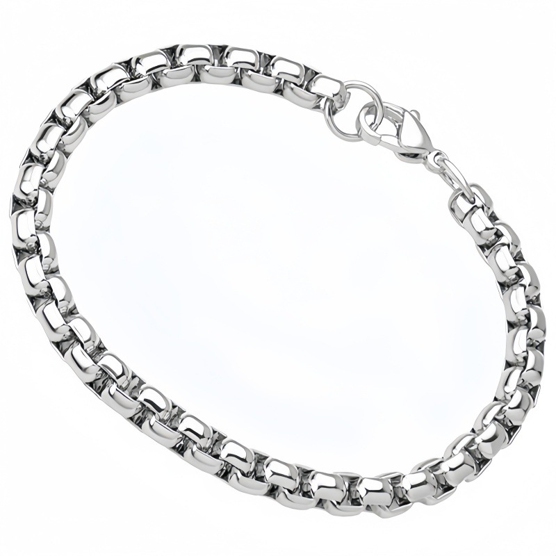 5mm 사각 진주 체인 팔찌 - 스틸 컬러