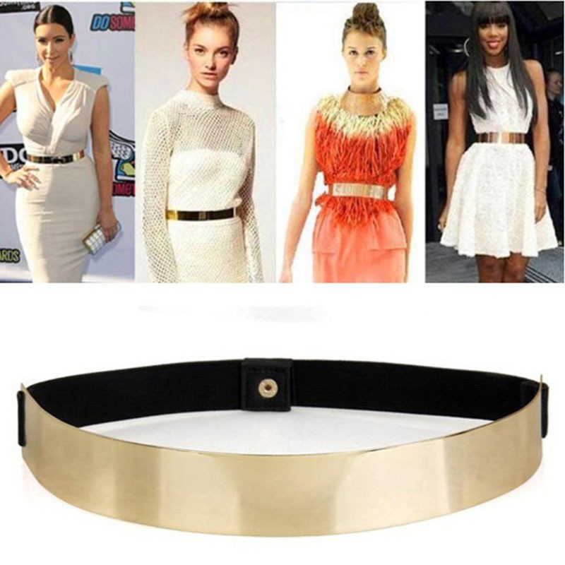Moda popular de oro super largo espejo de metal simple versátil elástico Delgado cinturón de metal cinturón de mujer