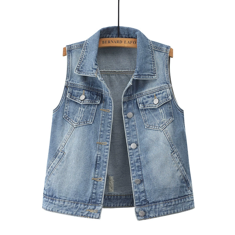 Spring denim short vest, jacket sleevless, Korean style, custom-made