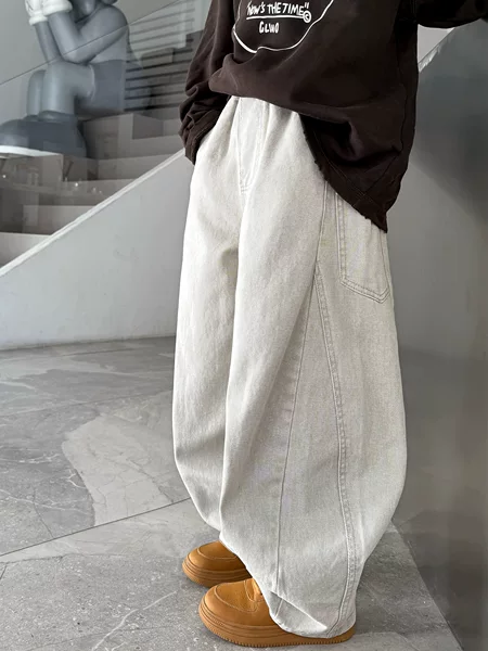 Boys' Solid Color Loose Jeans Autumn Pants 2025 New Children's Cool Stylish Boys' Spring and Autumn Wide-Leg Pants