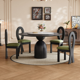 French Solid Wood Dining Table and Chair Combination for Home Small Apartment with Turntable High-End Mid-Century Style Ash Solid Wood Round Table