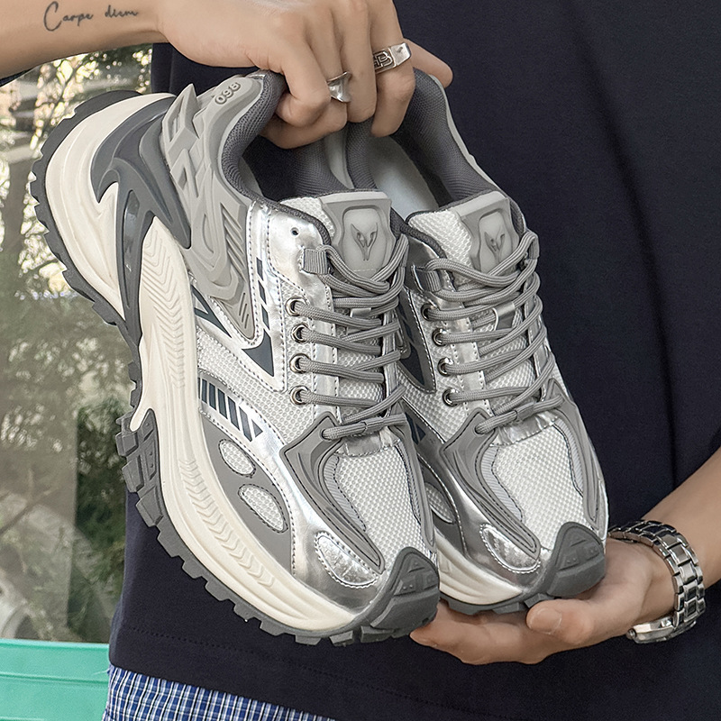 Dad Shoes Men's Summer Mesh Shoes Breathable Trendy American Retro Thick-Soled Casual Shoes 32012 White-J