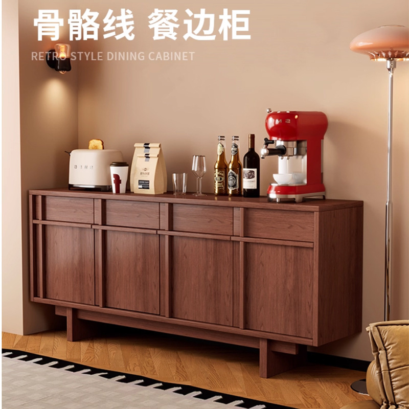 Solid Wood Sideboard Living Room Wall Storage Storage Cabinet Dish Cabinet Household Medieval Entrance Cabinet Small Low Cabinet Meal Preparation Cabinet