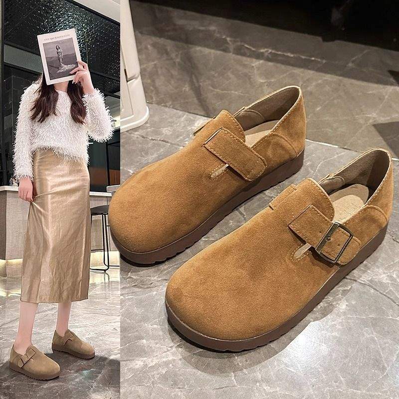 Super Soft Birkenstock Shoes All-Inclusive Thick-Soled Flats for Women 2025 Autum New Korean Style Fashionable Flats Small Leather Shoes