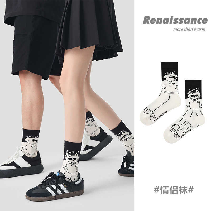 Renaissance creative socks women's summer cartoon funny tube socks men's spring and autumn couples sports cotton socks