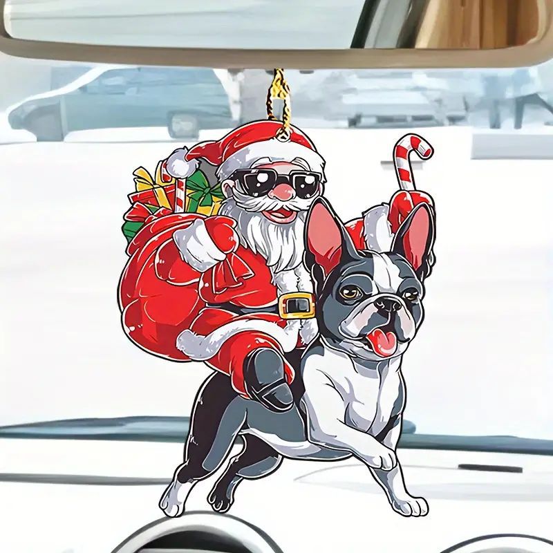 Navidad 2D Santa Claus y perros de vacaciones colgante acrílico plano transfronterizo nuevo colgante de decoración interior del automóvil