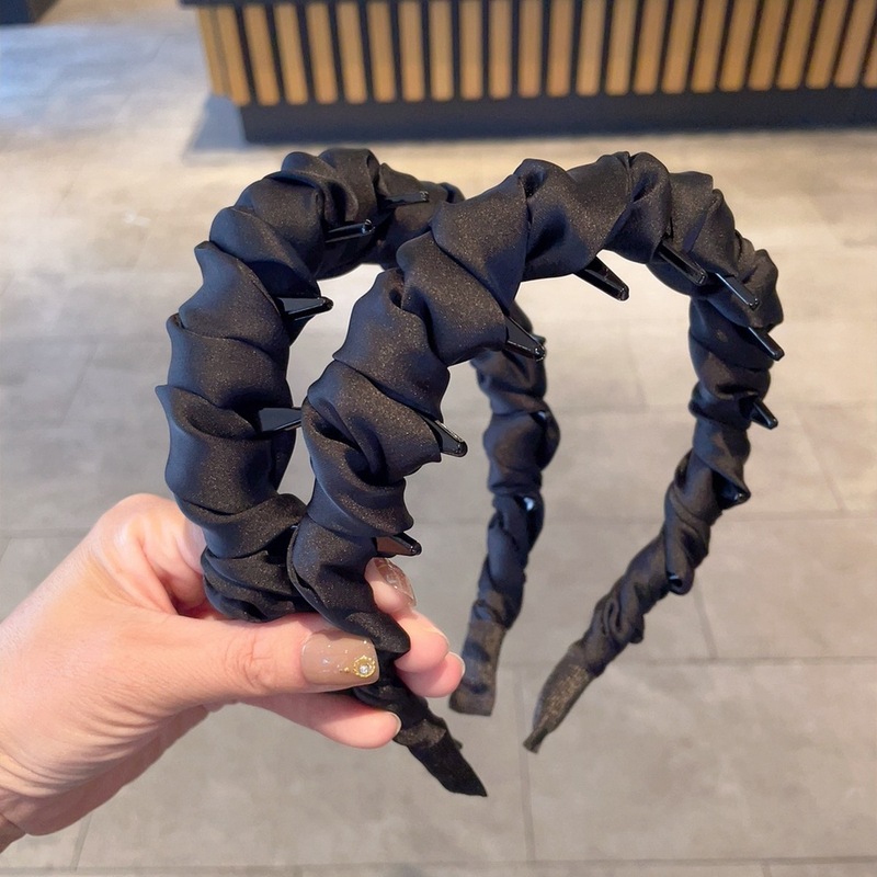 轻奢高级感缎面褶皱云朵齿梳发箍女百搭纯色高颅顶头箍洗脸压发卡|undefined