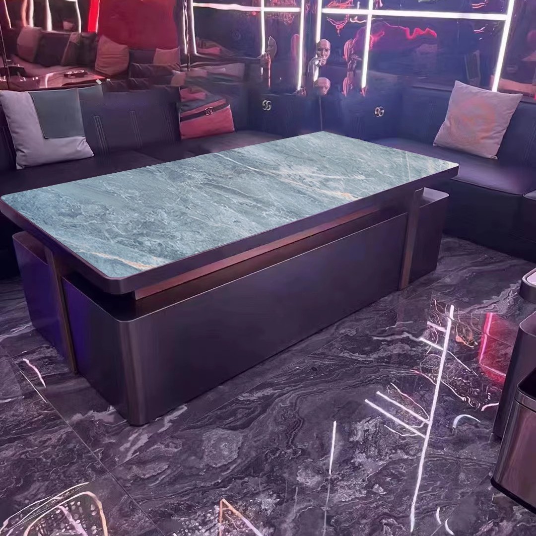 고급 보니스 그레이 스톤 슬래브 엣지 커피 테이블 1 (재고 준비되어 있습니다)