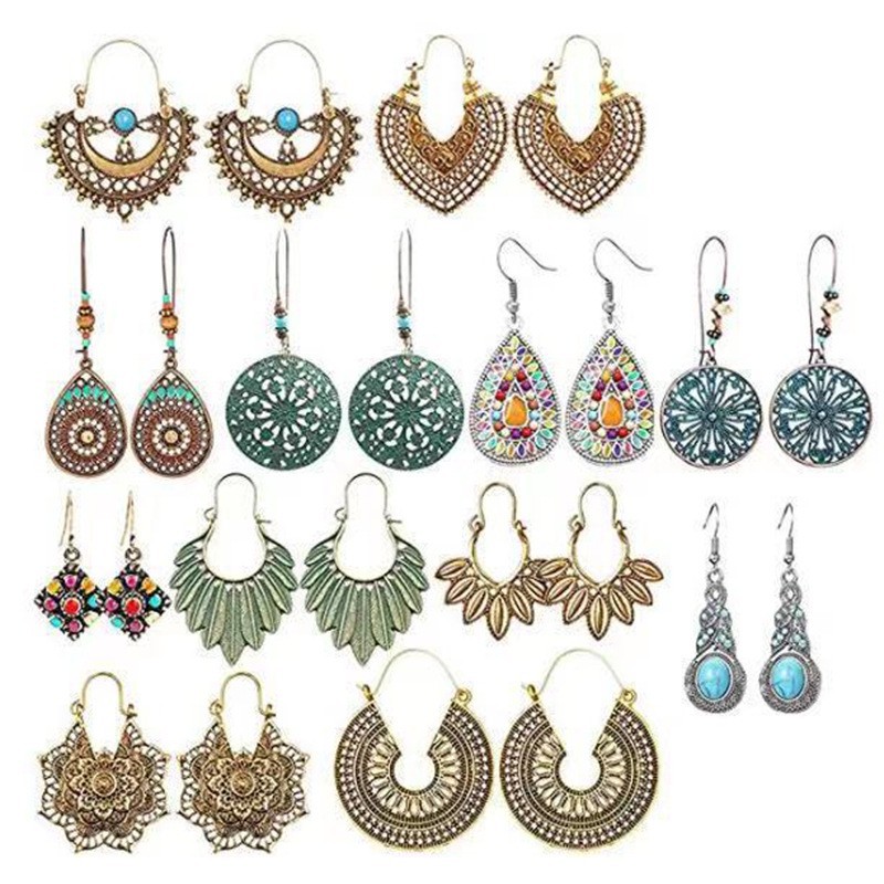 Cross-Border Hot-Selling Bohemian Style Earring Set, European and American Popular Antique-Style Earrings, Amazon Jewelry Manufacturer Wholesale